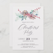 水エレガント色ボタニカルクリスマスパーティー 招待状 (正面/裏面)