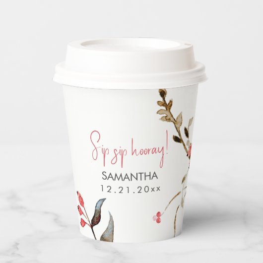 水エレガント色ボタニカルクリスマス 紙コップ (正面)