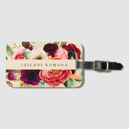 水エレガント色ボヘミアンフローラ ラゲッジタグ (正面横)