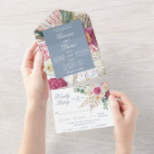 水エレガント色ボホフローラカントリーウェディング オールインワン招待状 (貼ってはがせる)