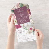 水エレガント色ボホフローラカントリーウェディング オールインワン招待状 (貼ってはがせる)