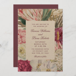 水エレガント色ボホフローラカントリーウェディング 招待状