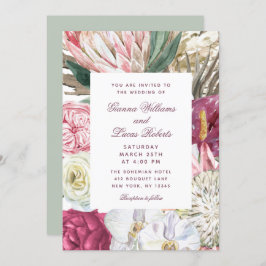 水エレガント色ボホフローラカントリーウェディング 招待状