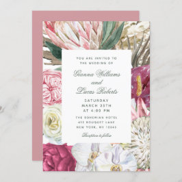 水エレガント色ボホフローラカントリーウェディング 招待状