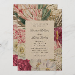 水エレガント色ボホフローラカントリーウェディング 招待状