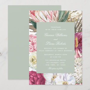 水エレガント色ボホフローラカントリーウェディング 招待状