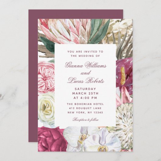 水エレガント色ボホフローラカントリーウェディング 招待状 (正面/裏面)