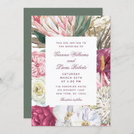 水エレガント色ボホフローラカントリーウェディング 招待状