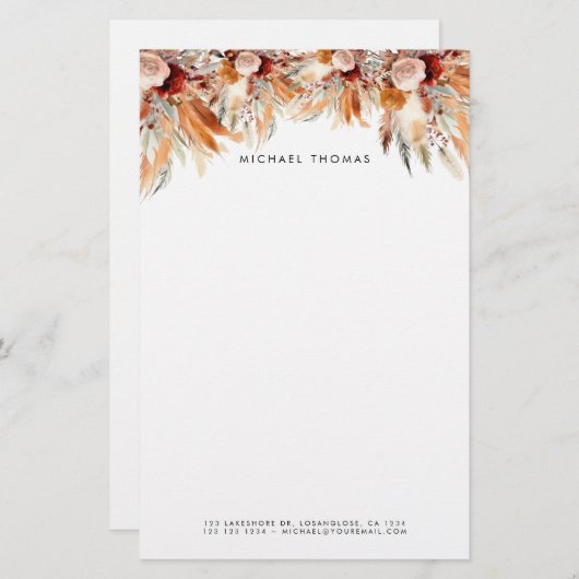 水エレガント色ボホフローラパーソナライズされた 便箋 (正面/裏面)