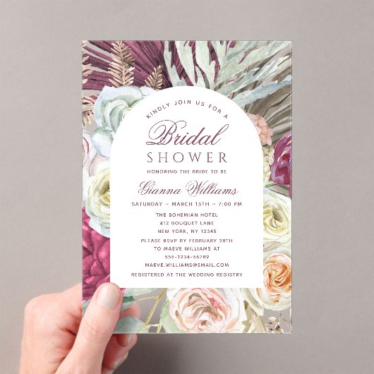 水エレガント色ボホフローラブライダルシャワー アクリル招待状 (インサイチュ (ポータブル))