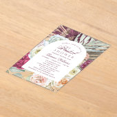 水エレガント色ボホフローラブライダルシャワー アクリル招待状 (レイダウン)