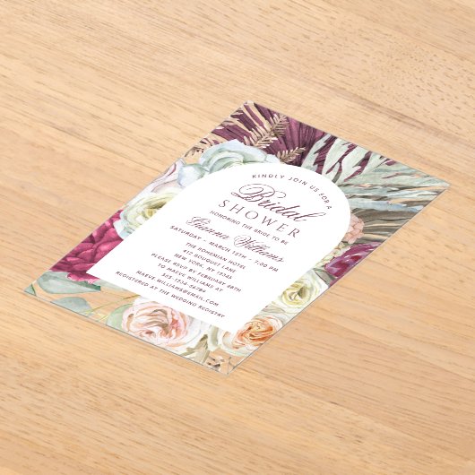 水エレガント色ボホフローラブライダルシャワー アクリル招待状 (レイダウン)