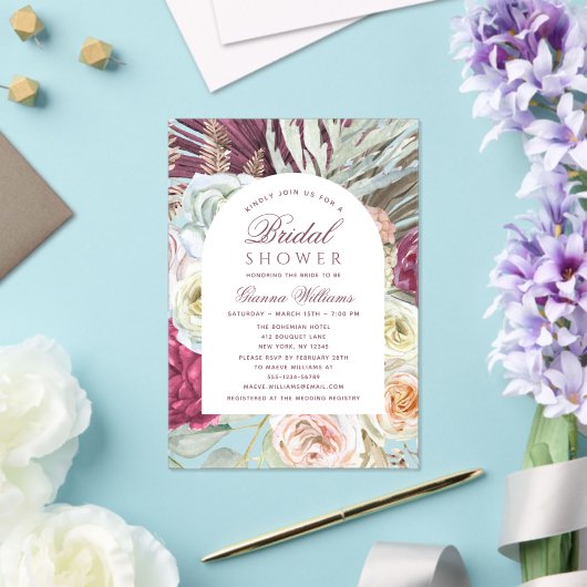 水エレガント色ボホフローラブライダルシャワー アクリル招待状 (インサイチュ (ウェディング))