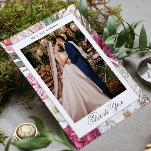 水エレガント色ボホフローラ結婚ズ サンキューカード