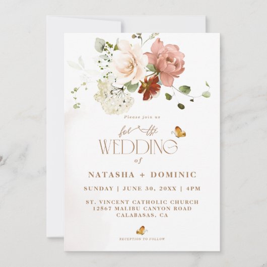 水エレガント色ボホワイルドフラワーフローラ結婚ズ 招待状 (正面)