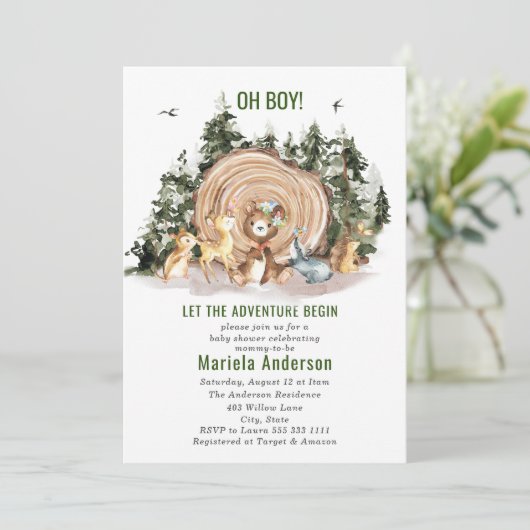 水エレガント色ボーイアドベンチャー開始ベビーショー 招待状 (スタンド正面)