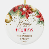 水エレガント色ポインセチアのクリスマス写真 セラミックオーナメント (正面)