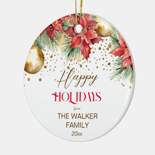 水エレガント色ポインセチアのクリスマス写真 セラミックオーナメント (左)