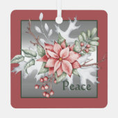 水エレガント色ポインセチアカスタムクリスマス メタルオーナメント (裏面)