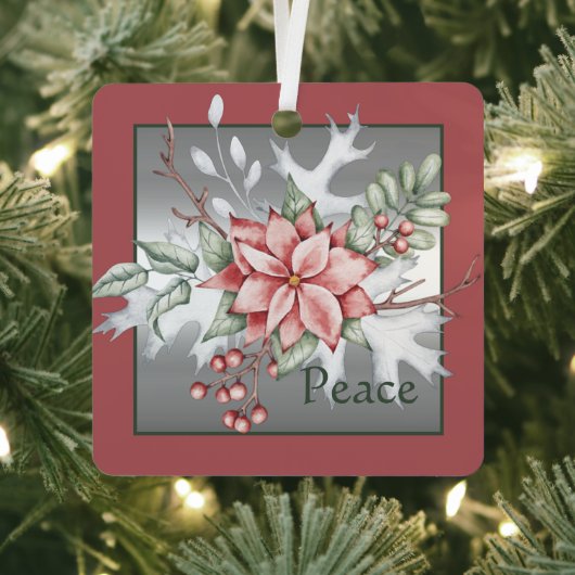 水エレガント色ポインセチアカスタムクリスマス メタルオーナメント (インサイチュ)