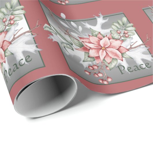 水エレガント色ポインセチアカスタムクリスマス ラッピングペーパー (ロールコーナー)