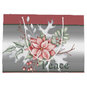 水エレガント色ポインセチアカスタムクリスマス ラージペーパーバッグ (裏面)