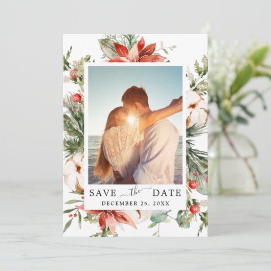 水エレガント色ポインセチアパインブランチ結婚ズ セーブザデート (スタンド正面)