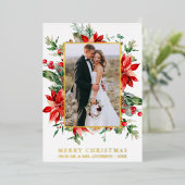 水エレガント色ポインセチアフローラ新着金ゴールド 箔シーズンカード (立ち正面)