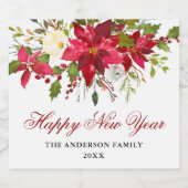 水エレガント色ポインセチア新年おめでとう スパークリングワインラベル (シングルラベル)