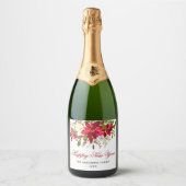 水エレガント色ポインセチア新年おめでとう スパークリングワインラベル (正面)