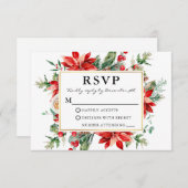 水エレガント色ポインセチア結婚フローラ 出欠カード (正面/裏面)