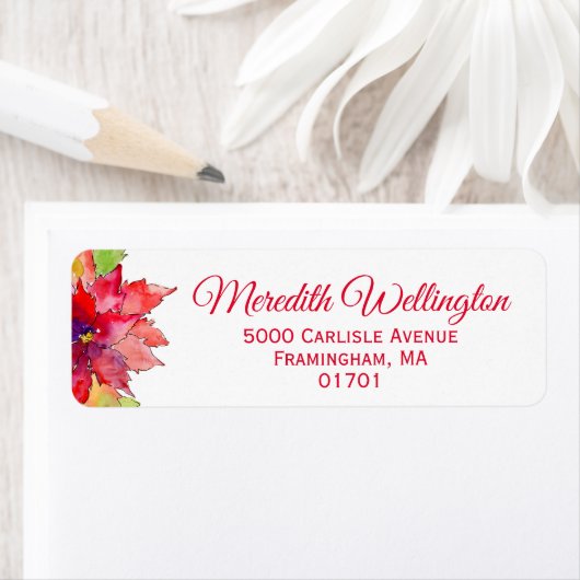 水エレガント色ポインセチア赤差出人住所 ラベル (インサイチュ)