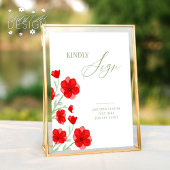 水エレガント色ポピーフローラゲストブックサイン 台座サイン