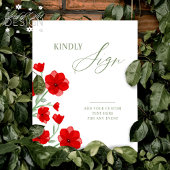 水エレガント色ポピーフローラゲストブックサイン 台座サイン