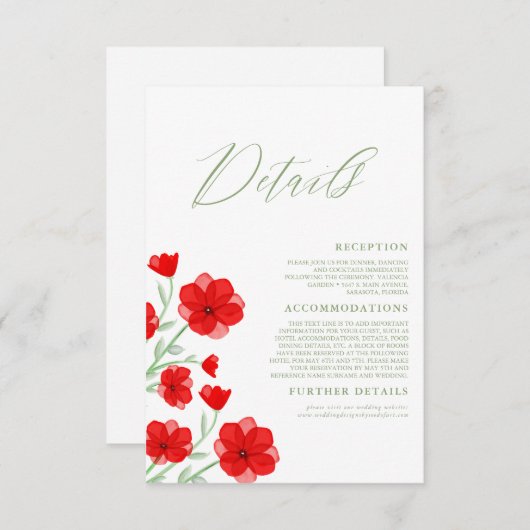 水エレガント色ポピーフローラ結婚の詳細 エンクロージャーカード (正面/裏面)