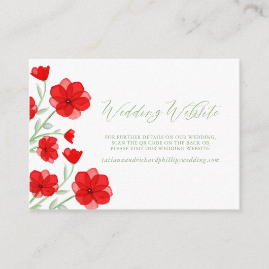 水エレガント色ポピーフローラQRコードウェブサイト エンクロージャーカード (正面)