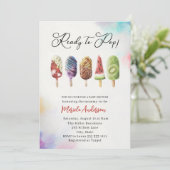 水エレガント色ポプシクル赤ちゃんシャワー 招待状 (スタンド正面)