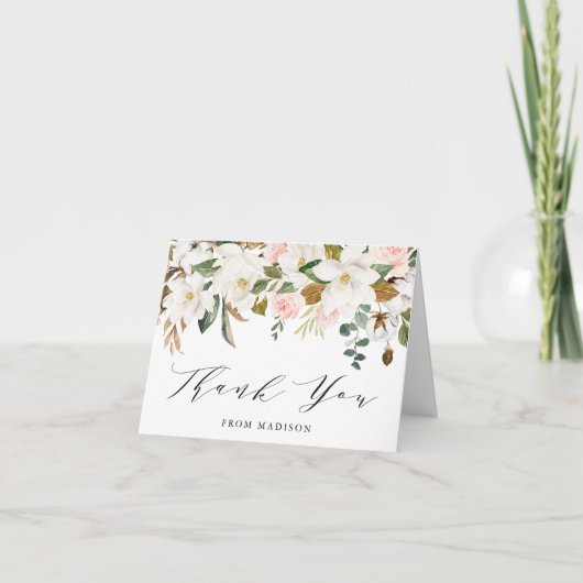 水エレガント色マグノリアス赤ちゃんシャワー サンキューカード (正面)