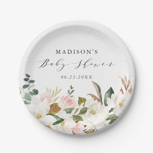 水エレガント色マグノリアス赤ちゃんシャワー ペーパープレート (正面)