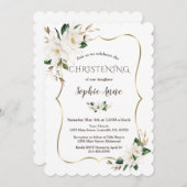 水エレガント色マグノリア花《キリスト教》洗礼式や命名式 招待状 (正面/裏面)