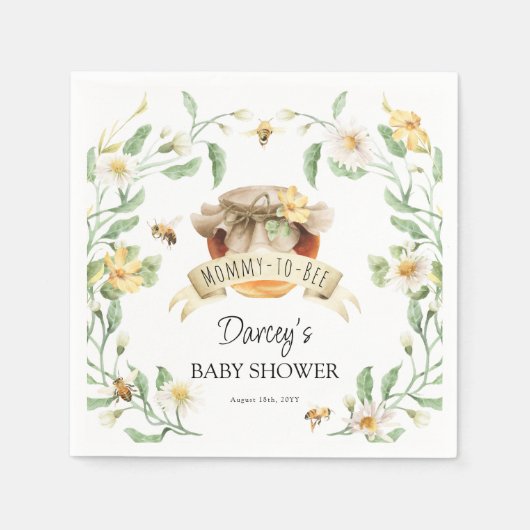 水エレガント色ママと蜂の蜂蜜の赤ちゃんシャワー スタンダードカクテルナプキン (正面)