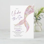 水エレガント色マーメイドテール下3誕生日 招待状 (スタンド正面)