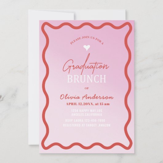 水エレガント色ミニマル卒業ブランチpi 招待状 (正面)