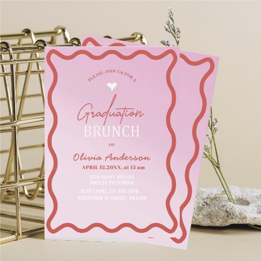 水エレガント色ミニマル卒業ブランチpi 招待状