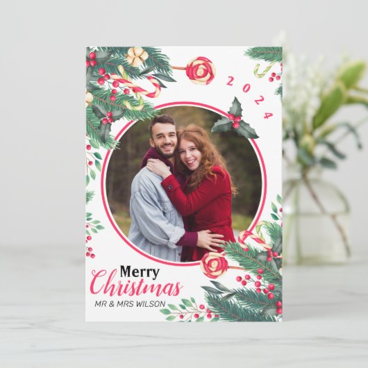 水エレガント色メリークリスマスカップルの写真 シーズンカード (スタンド正面)