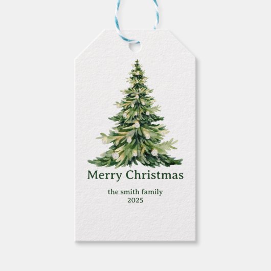 水エレガント色メリークリスマスツリー非写真 ギフトタグ (正面)