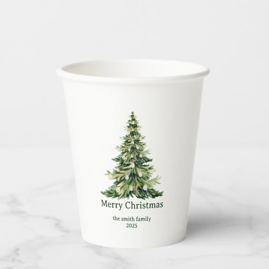 水エレガント色メリークリスマスツリー非写真 紙コップ (正面)