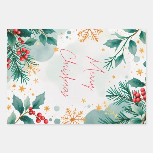 水エレガント色メリークリスマスラッピング紙 ラッピングペーパーシート (正面)