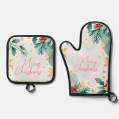 水エレガント色メリークリスマス 鍋つかみ&鍋敷きセット (正面)