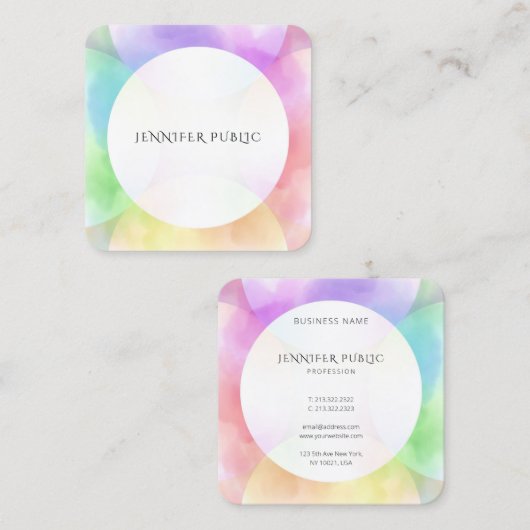 水エレガント色モダンシンプルデザインテンプレート スクエア名刺 (正面/裏面)